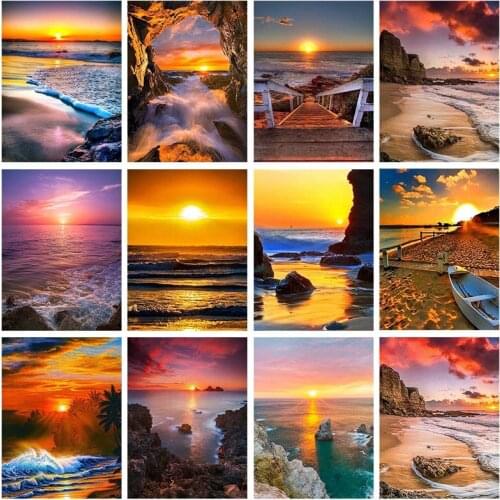 Seaside Sunset 5D Full Drill DIY Diamond Painting Cross Stitch Sea Beach Landscape Mosaic Embroidery Wall Room Decor Gift