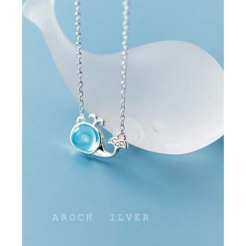 S925 silver necklace with small cute zircon blue whale necklace short necklace for fashion sweet lady gifts wholesale