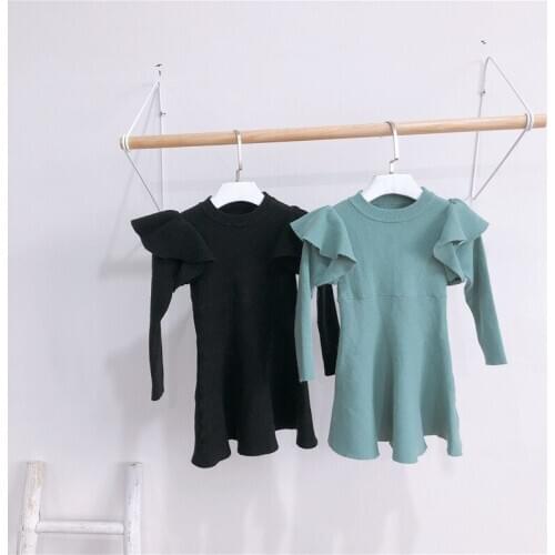 1 2 3 4 5 Years Girls Dress Autumn Winter Korean Ruffled Knit Kids Dresses For Girls Kids Clothing Toddler Baby Sweater Dress