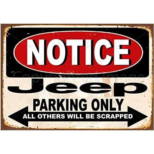 Notice Sign Metal Plaque Parking Lot Service Text Metal Plate Car Metal Painting Jeep Metal Poster Club Bar Wall Home Decoration