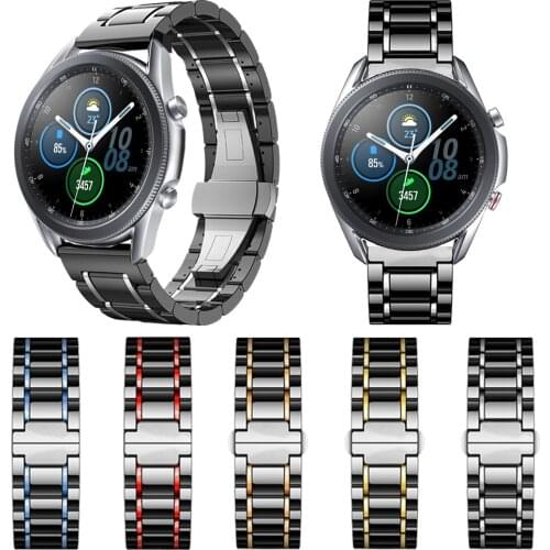 Ceramic Strap For Galaxy Watch 3 45mm 41mm Stainless Steel Watchband For Samsung Galaxy Watch 3 45mm 41mm With Butterfly Buckle