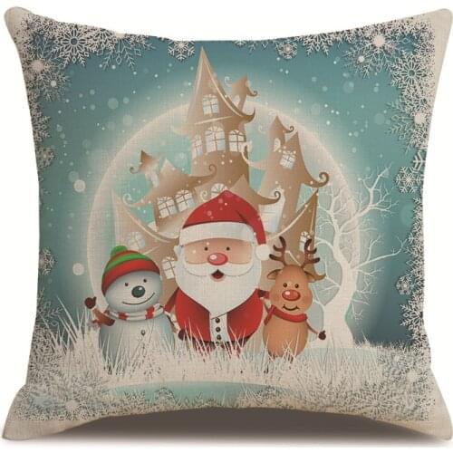 Merry Christmas Room Faux Linen Decoration Throw Pillowcase Festive English Santa Claus Car Red Cushion Cover Accessories