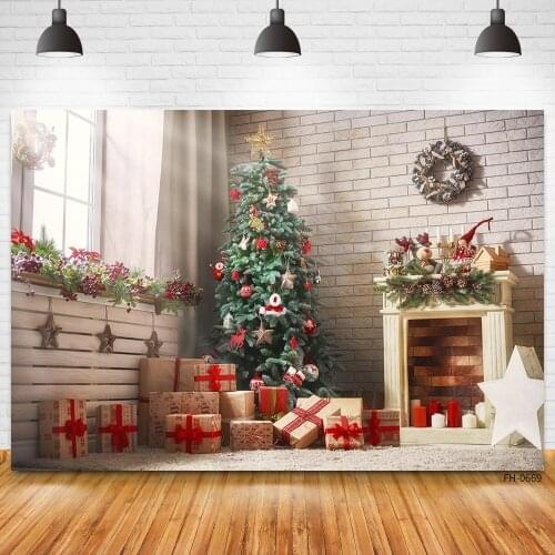 Christmas Background Props Brick Wall Star Trees Gift Window Fireplace Backdrop For Baby Party Newborn Photo Studio Photography