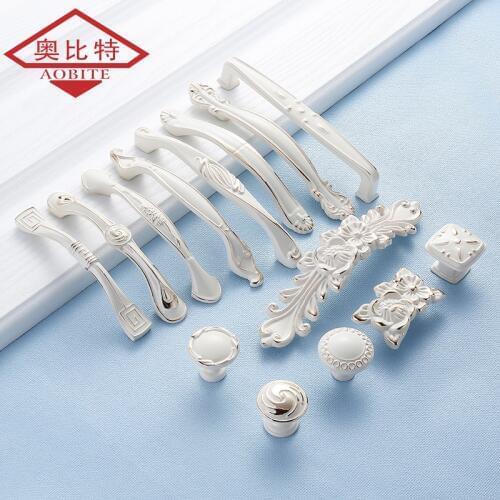 AOBT Zinc Aolly Ivory White Cabinet Handles Kitchen Cupboard Door Pulls Drawer Knobs European Furniture Handle Pens Hardware