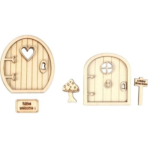 DIY Wooden Fairy Elf Door Christmas Door Decoration Miniature Fairy Garden Decor Dollhouse Accessories Gift