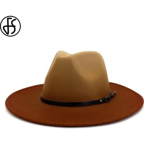FS Wool Wide Brim Fedora Hat For Women Fashion Men Jazz Hats With Belt Panama Caps Trilby Elegant Ladies Church Felt Cowboy Hats