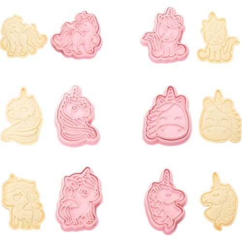 Cute Unicorn Shape Cookie Cutters Stamp Mold 3D Cake Biscuit Mould Unicorn Birthday Decorations Baby Shower Party Baking Tools