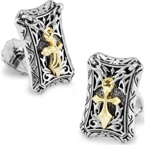 SPARTA White Gold Electroplated Hercules cross cufflinks mens Cuff Links + Free Shipping !!! metal buttons