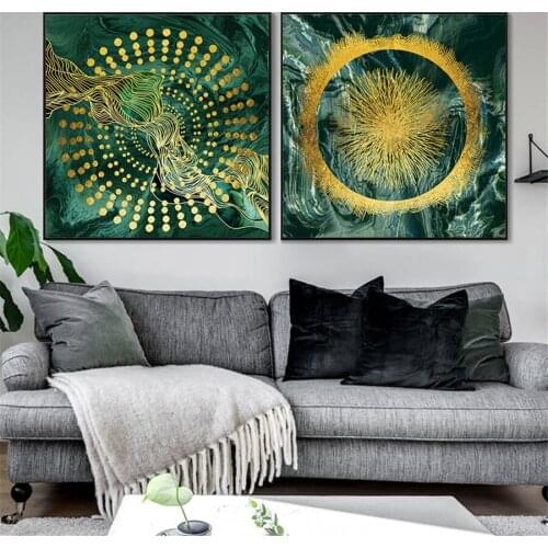 Top Quality Canvas Painting Abstract Gold Green Round Pattern Texture Posters Print Wall Art Pictures For Living Room Home Decor