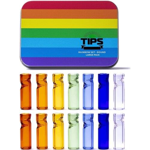 Premium Quality Glass Cigarette Rolling Filter Tips - Rainbow Set - Pack of 7 (8x25mm-Round Mouth)