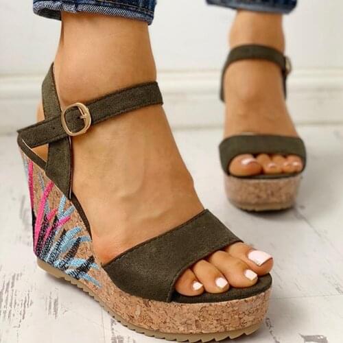 2021 Wedges Shoes High Heels Casual Platform Print Comfortable Summer Ankle-strap Women Shoes Woman Sandals