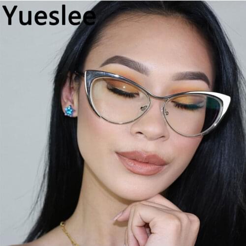 47468 Popular Women Silver Gold Multi Colors Cat Eye Optical Metal Spring Hinge Eyeglass Frame Fashion Computer Eyeglasses