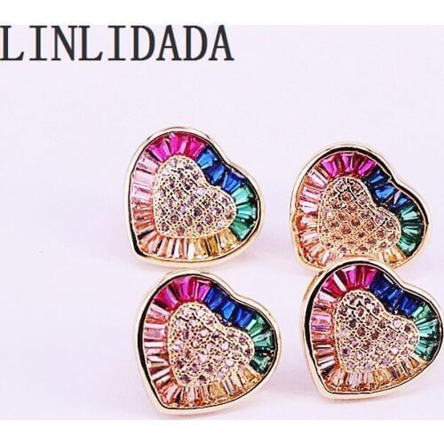 5Pairs New Multicolor Colorful cz micro pave heart stud earring Girl Women Trendy Party Jewelry