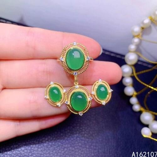 Boutique Jewelry 925 Sterling Silver Inset With Natural Gems Womens Popular Oval Chalcedony Pendant Ring Earring Set Support De