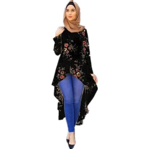 Floral Print Dubai kaftan Women Muslim Dress Abaya Irregular Dovetail muslimah Blouse Tops Arabic Turkey Islam Party Dresses