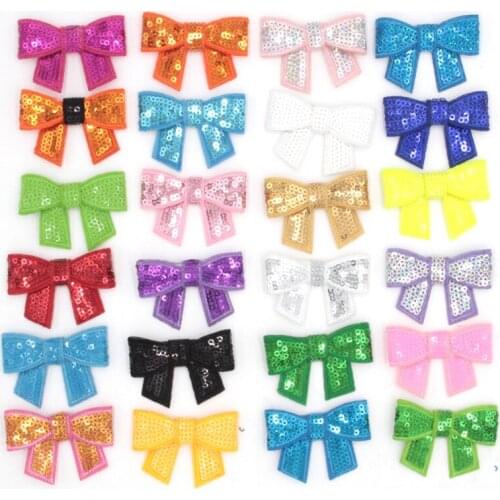100Pcs/Lot Free Shipping 2'' Sequin Bows Knot Applique Without Headband DIY Hair Accessories Headwear