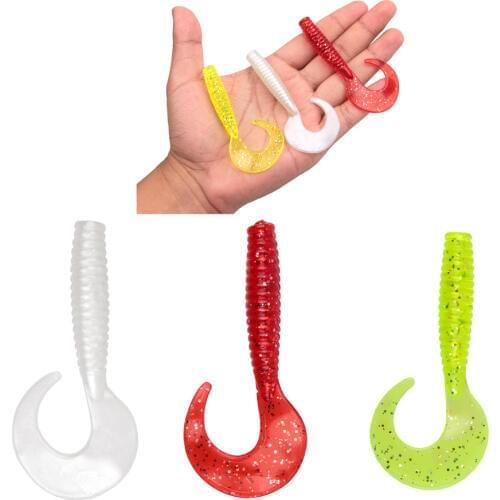 50pcs 4.9g Silicone Soft Grub lure Artificial Bait Tail Fishing Lure for wobbler jigging Maggots rock fishing