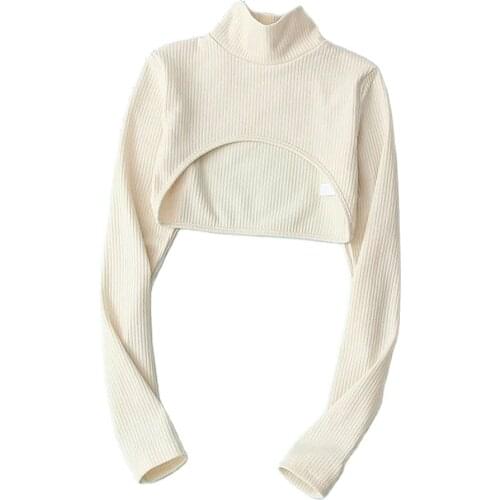 BBWM Spring Autumn Women New European and American style High neck knit FemaleLong sleeve pullover Short Sweater