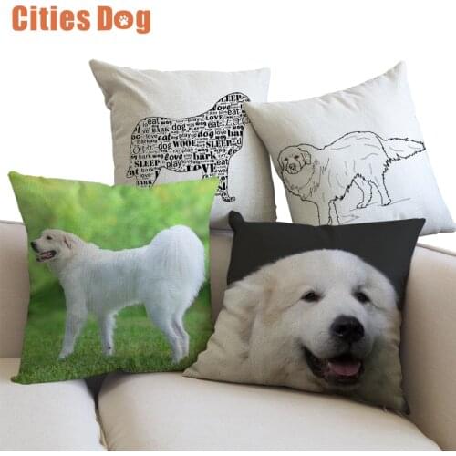 Decorative Cushion Animal dog Pillows Great Pyrenees cojines decoracion para el hogar linen 45x45cm throw Car Pillow