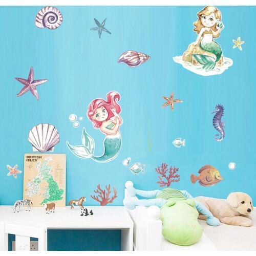 DIY Cartoon Mermaid Kids Room Wall Sticker DIY Fish Pictures for Children Rooms Bathroom Poster and Print Wall Painting