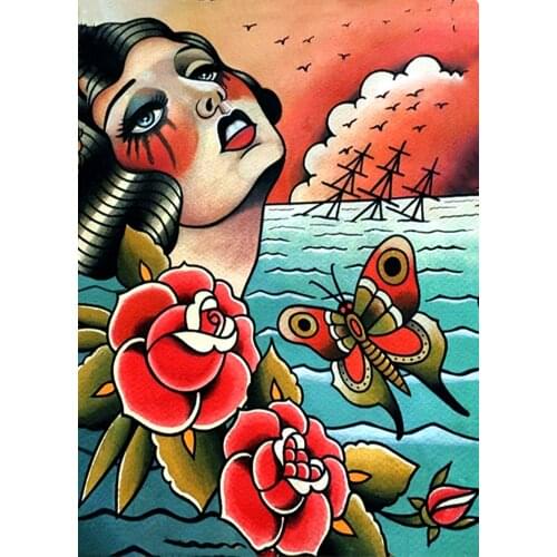 Tattoo Design Manuscript Print Painting Wall Art Retro Kraft Poster Wall Sticker Barber Shop Home Decor S2