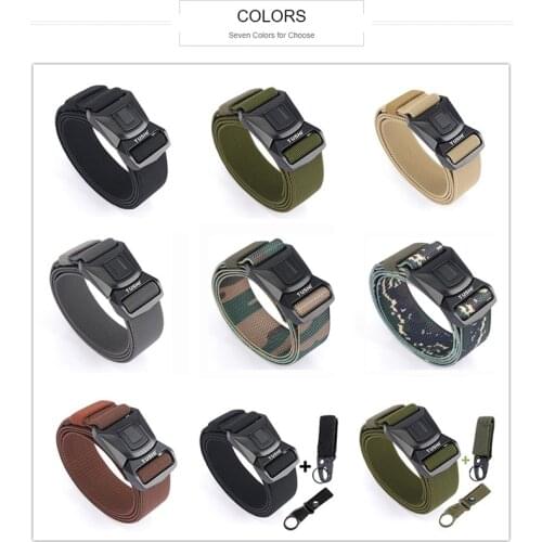 Elastic Mens Belts Zinc Alloy Pluggable Buckle Tactical Belts Durable Comfortable Nylon Adjustable Male Jeans Belt High Quality