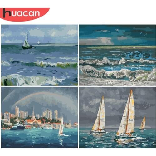 HUACAN Paint By Number Boat Hand Painted Painting Art Drawing On Canvas Gift DIY Pictures By Numbers Sea Kits Home Decoration