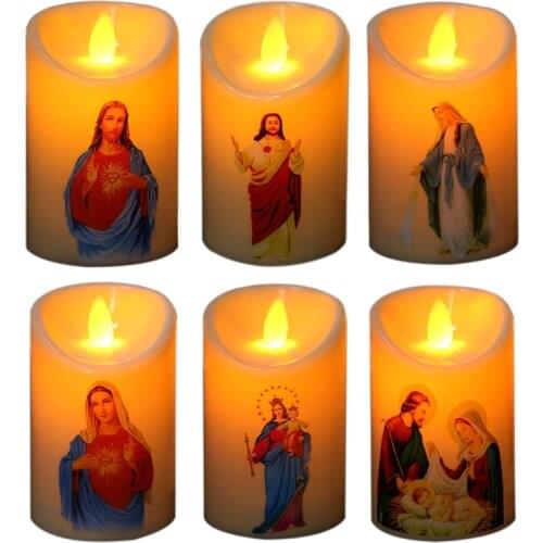 Jesus Christ Candles Lamp LED Tealight Romantic Pillar Light Creative Flameless