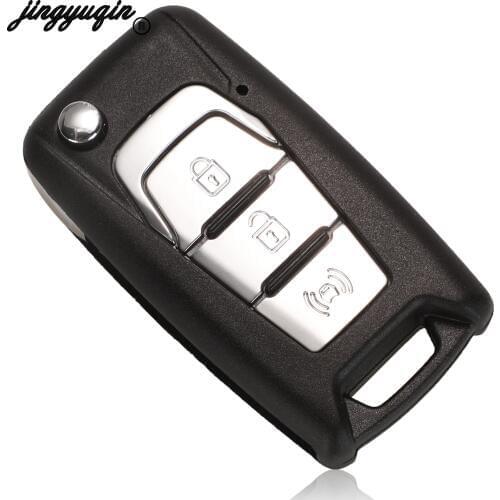 Jingyuqin Flip Remote Key Shell Switchblade For Ssangyong Korando New Actyon C200 2016 2017 3 Button Folding Car Key Shell Case