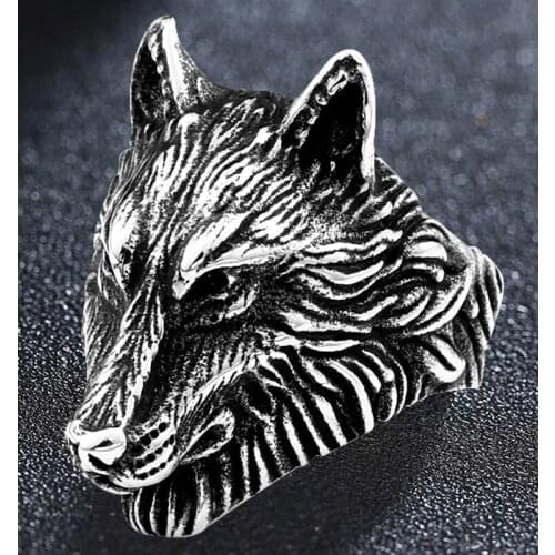 Retro High Quality Stainless Steel Nordic-Viking Wolf Head Ring Gothic Personality Animal Rings