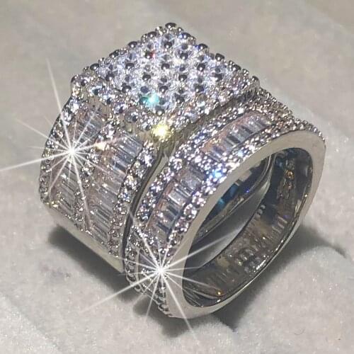 High Clarity Simulated Diamond ring set 2in1 Accent Resistant Engagement Wedding Luxury 925 silver Rings For Women Anniversaries