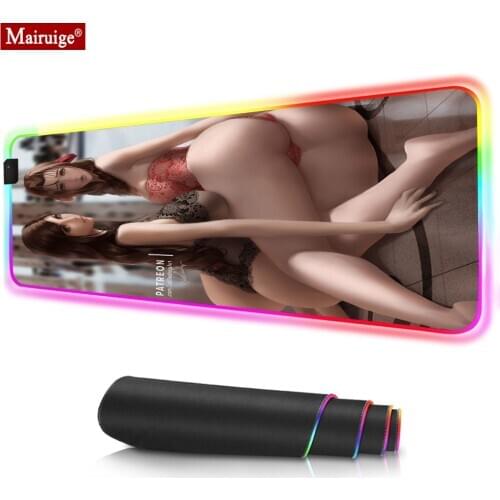 LED Mousepad RGB Anime Big Ass Hips Girl Sexy Long Legs Big Breasts Glow Colorful Gming Mouse Pad XXL Computer Gamer Desk Mat