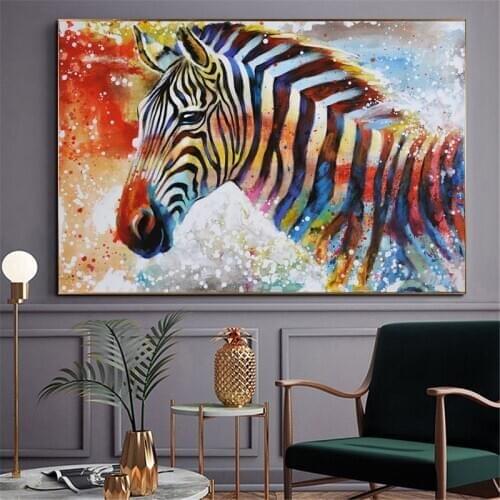 Colorful Zebra Wall Art Picture Modern Animal Canvas Painting Fashion Print Posters Home Decor Wall Canvas Childrens Room Decor