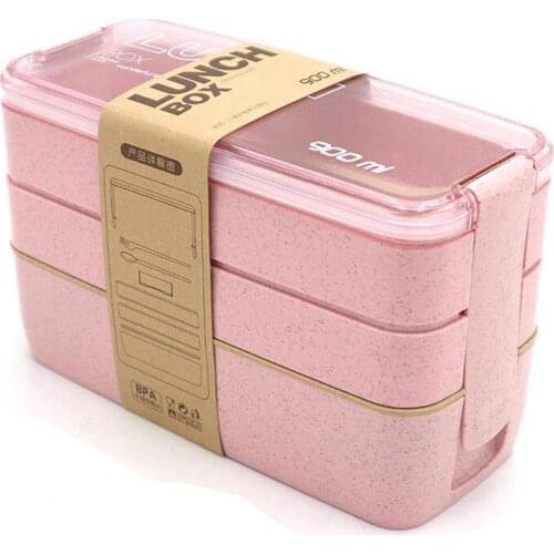 900ml Healthy Material Lunch Box 3 Layer Wheat Straw Bento Boxes Microwave Dinnerware Food Storage Container Lunchbox