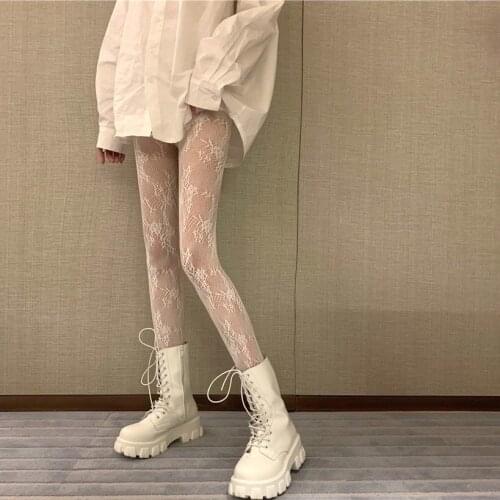 Fish Net Leggings Pantyhose For Women Stockings With Pattern Nylon Kawaii Embroidery Sexy Stockings Mesh Tights Black White