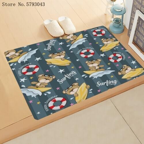 Cartoon Bear Doormat Hallway Animals Printed Carpet For Bedroom For Teen Kids Kitchen Doormat Entrance Anti-Slip Mat Decoration