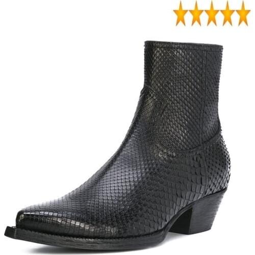 Print Snake 2021 Chelsea Summer Men 100% Real Leather Pointed Toe Cowboy Luxury Brand Office Zipper Ankle Boots