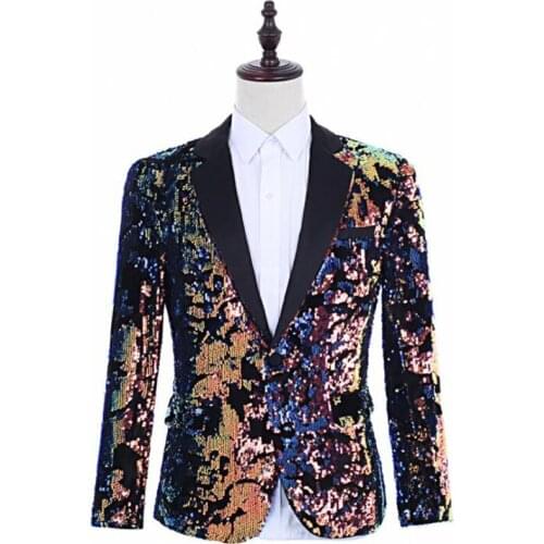 Singers flip colorful sequins blazer men suits designs jacket mens stage clothes dance star style dress punk rock