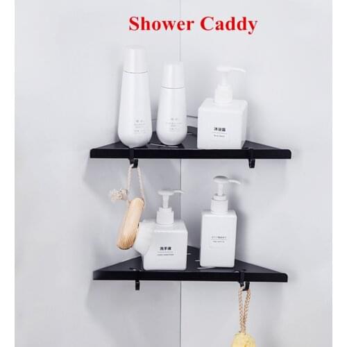 Wall Mount Triangle Bathroom Shelves Floating Black Shelf Aluminum Shower Caddy for Bath Shampoo Storage Hair Dryer Holder etage
