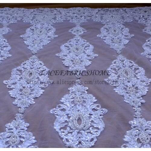 New fashion off white pure white super heavy pearls beading wedding dress lace fabric