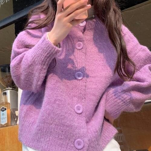 2021 autumn new college style candy color thick needle cardigan Korean thick knit cardigan warm soft sweater coat womens tide