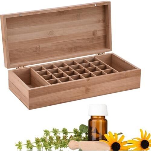 New High End Bamboo Essential Oil Box with 26 Grids DIY Protective Wooden Storage Case for Artistic Ornament Decorative Gift