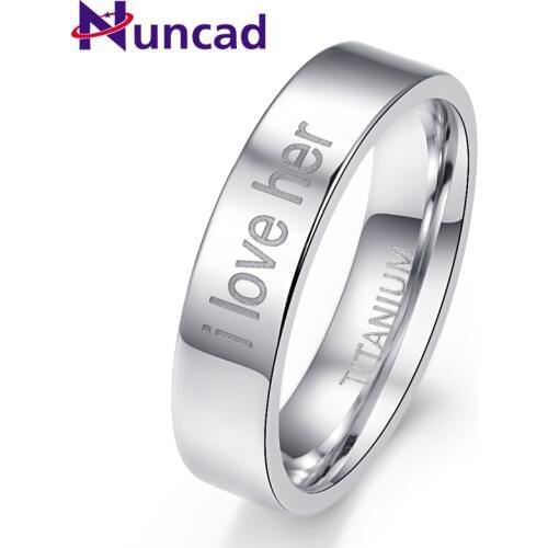 Nuncad 6MM Wide Polished "I Love Her" Titanium Steel Couple Ring Best Jewelry Gift Classic Stainless Steel Lover Rings Woman Men