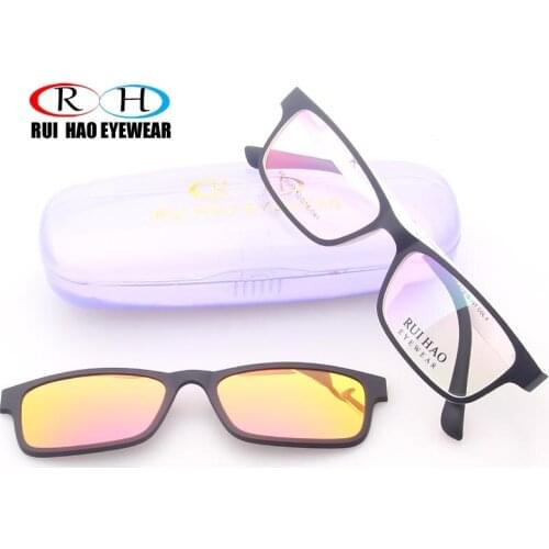 Optical Eyeglasses Frame Rectangle Design Prescription Glasses Frame and Polarized Sunglasses clip on 2077