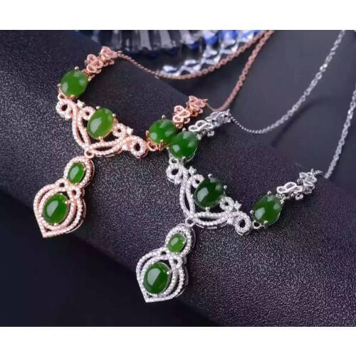 Natural green jasper Necklace natural gemstone Pendant Necklace S925 Sterling silver trendy Water droplets women party Jewelry