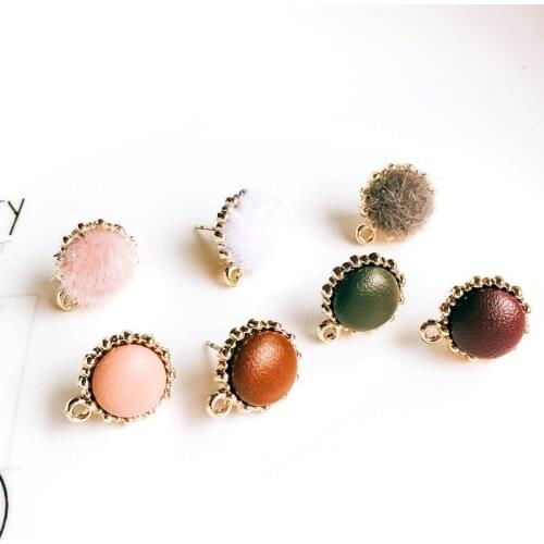 KC Gold Plated Wool Leather Stud Earrings Ear Accessories Jewelry Component Diy Material Handmade 6pcs