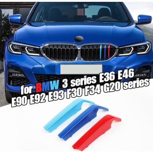 Dropship 3pcs Car 3D M Styling Front Grille Trim Bumper Cover Strip Strips Stickers Cover for BMW 3 Series G20 2019-2020