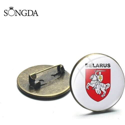 Retro Republic of Belarus National Emblem Brooches Lapel Pin White Knight Glass Cabochon Art Photo Badges Clothes Accessories