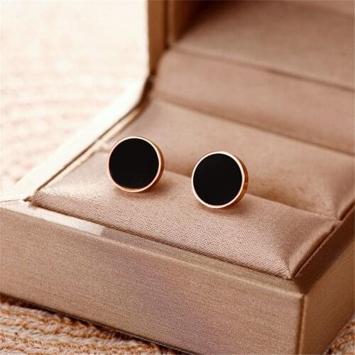316L Stainless Steel Black Enamel Show Temperament Round Rose Gold Titanium Steel Earrings Luxury Earrings Never Fade