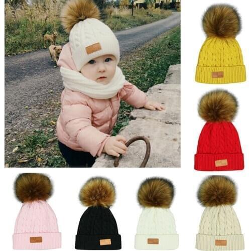 Cute Toddler Kids Winter Hats Girls Boys Baby Keep Warm Crochet Knit Hat Children Fur Ball Beanie Cap Newborn Infant Baby Caps